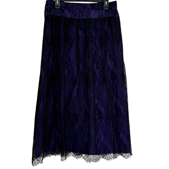 Haute Hippie Lace Overlay Maxi Skirt Size Large Purple Black Satin Underskirt - Picture 1 of 8
